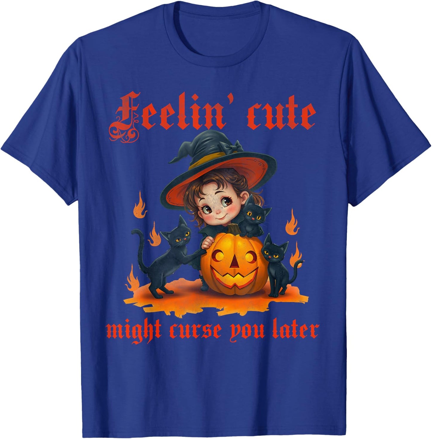 Feelin cute might curse you later Halloween cute little girl T-Shirt - T-Shirt | Royal