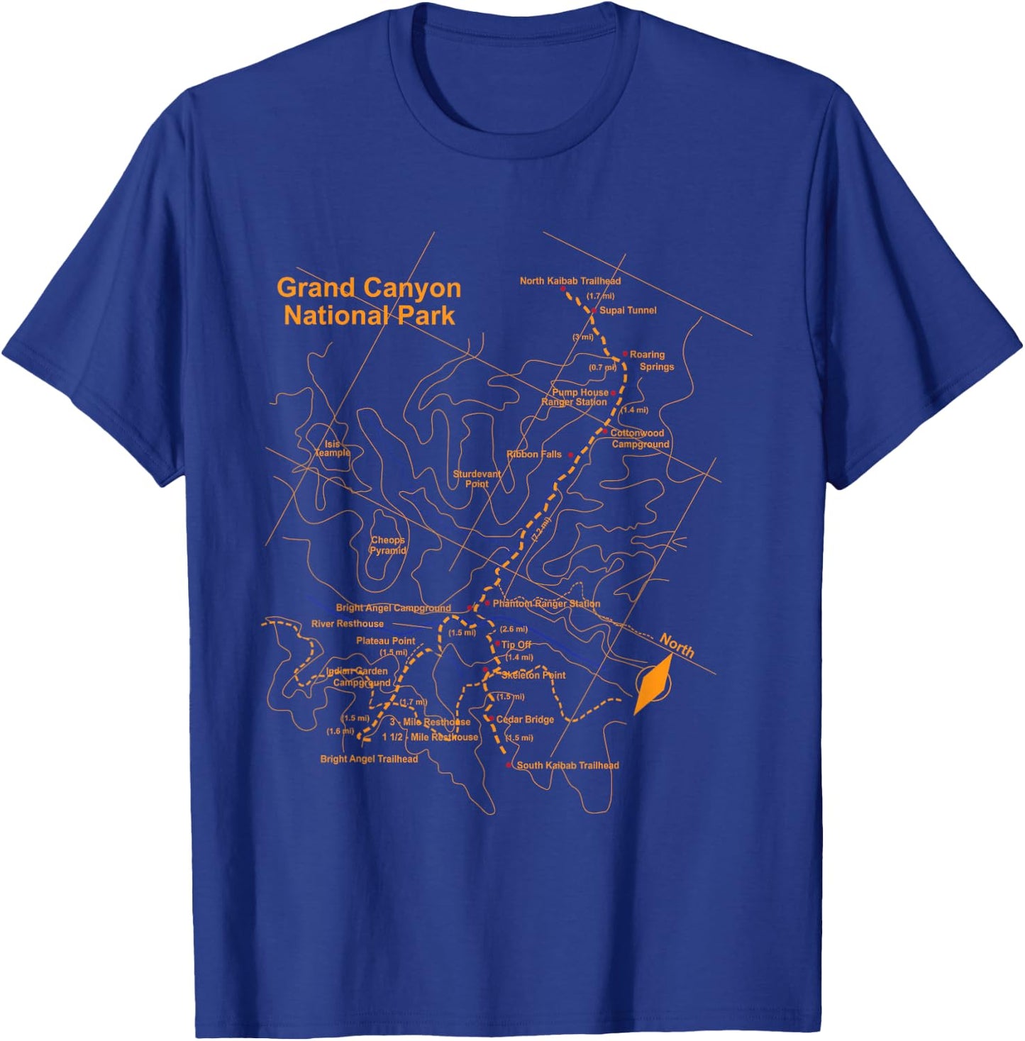 Grand Canyon National Park Trail Map Hiking Love T-Shirt - T-Shirt | Royal