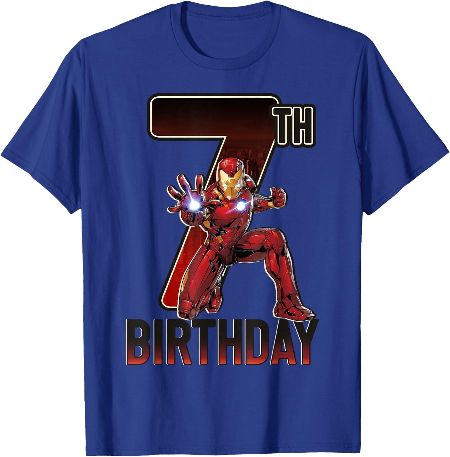 Marvel Iron Man 7th Birthday Action Pose Graphic T-Shirt - T-Shirt | Royal
