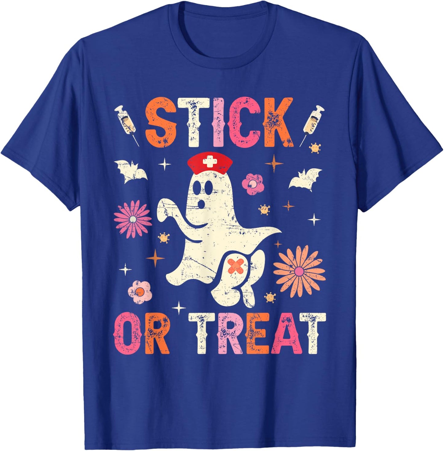 Stick Or Treat Halloween Ghost Nurse Halloween Phlebotomy T-Shirt - T-Shirt | Royal