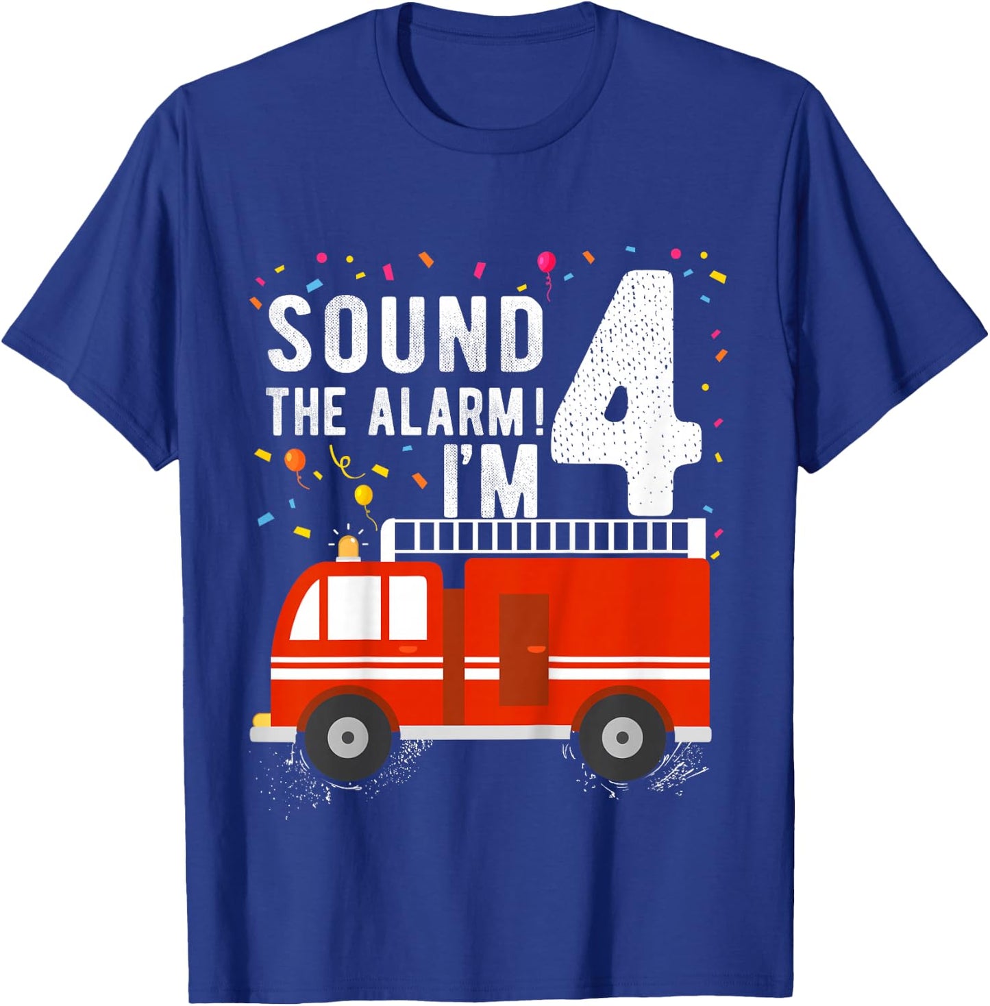 Kids Fire Truck 4th Birthday Boy 4 Year Old Firefighter T-Shirt - T-Shirt | Royal
