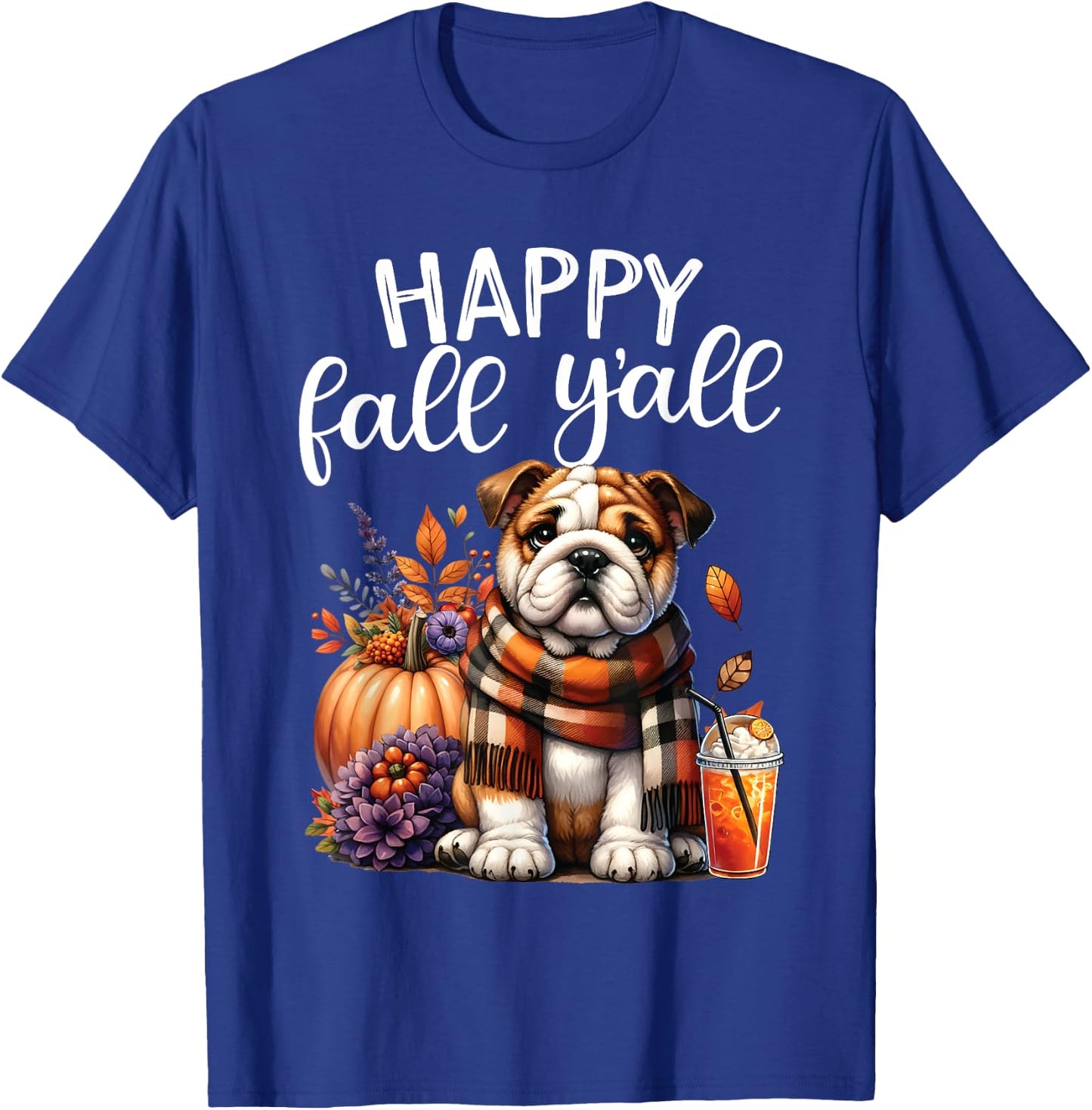Thankful Grateful Blessed English Bulldog Fall Y'all Autumn T-Shirt - T-Shirt | Royal