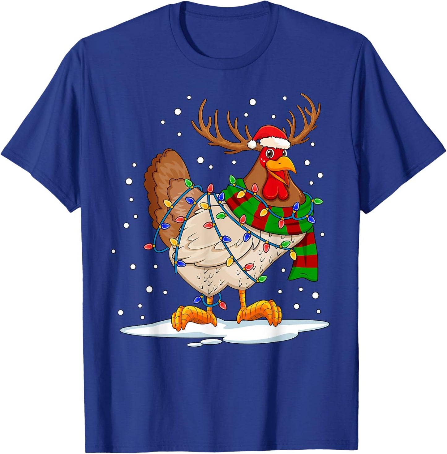 Funny Chicken Christmas Reindeer Christmas Lights Pajama T-Shirt - T-Shirt | Royal