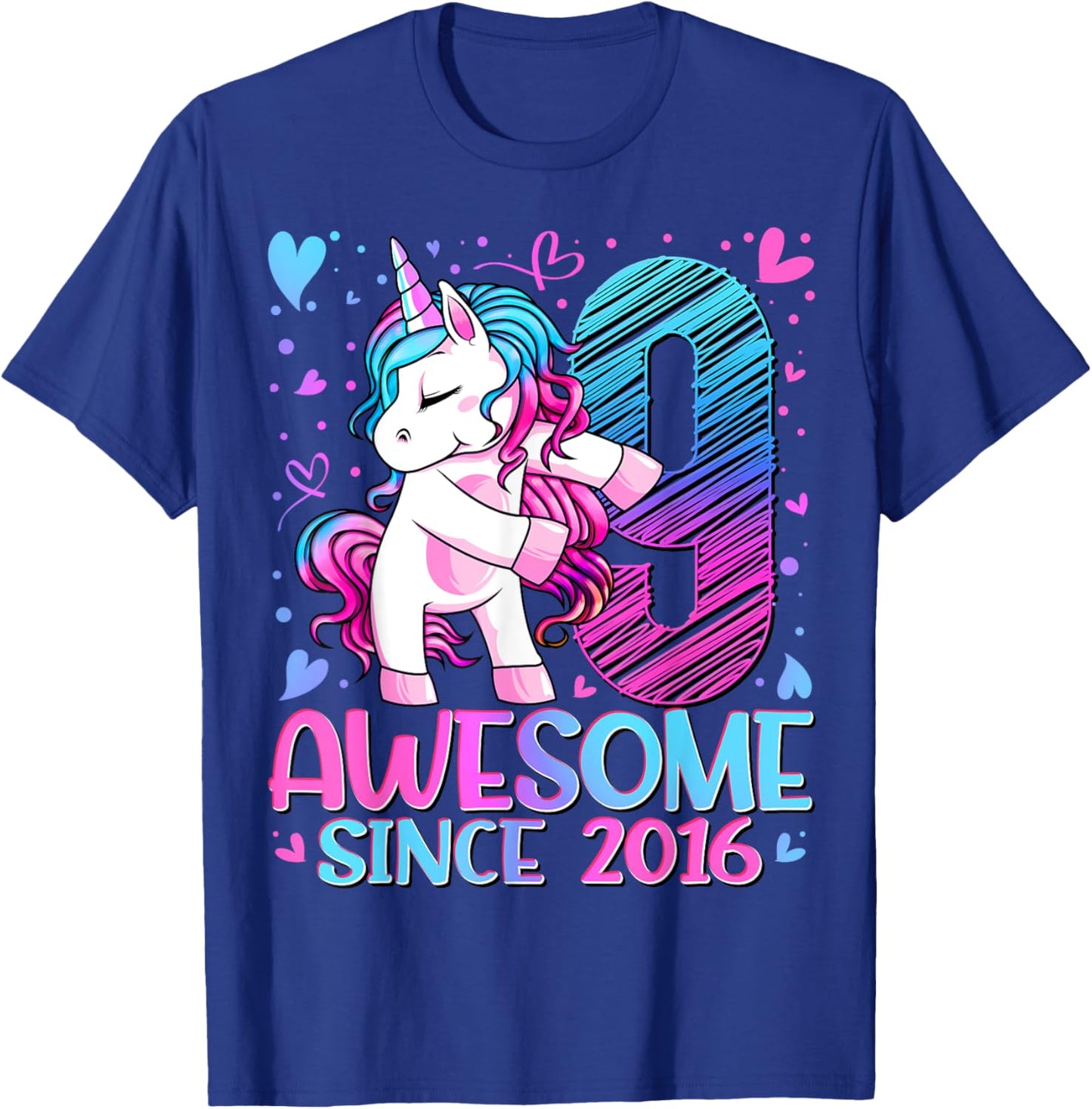 9 Year Old Unicorn Gifts For Girls 9th Birthday Girl Party T-Shirt - T-Shirt | Royal