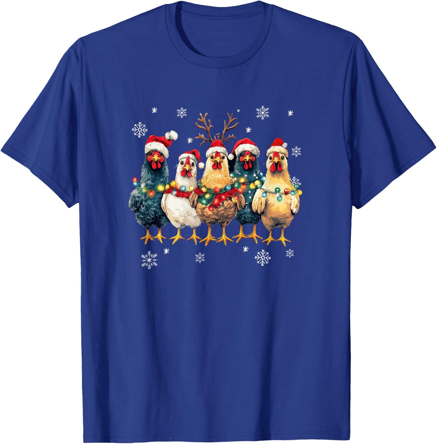 Funny Chicken Christmas Lights Farm Animal Cute Xmas Holiday T-Shirt - T-Shirt | Royal