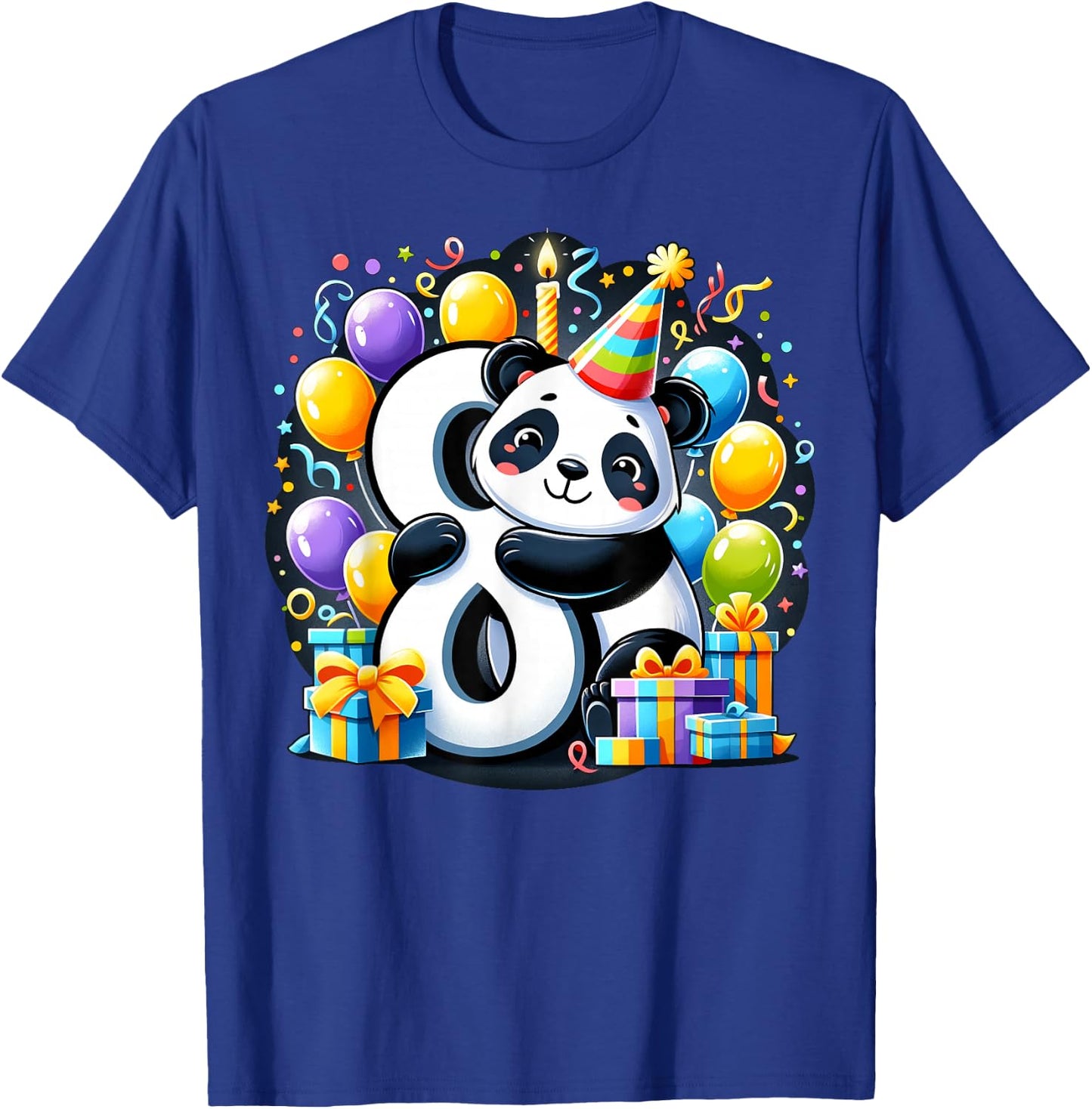 Panda 8th birthday boy girl 8 years old eighth eight Panda T-Shirt - T-Shirt | Royal