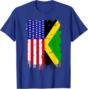 Jamaica America Flag Jamaican Roots American Grown USA T-Shirt - T-Shirt | Royal