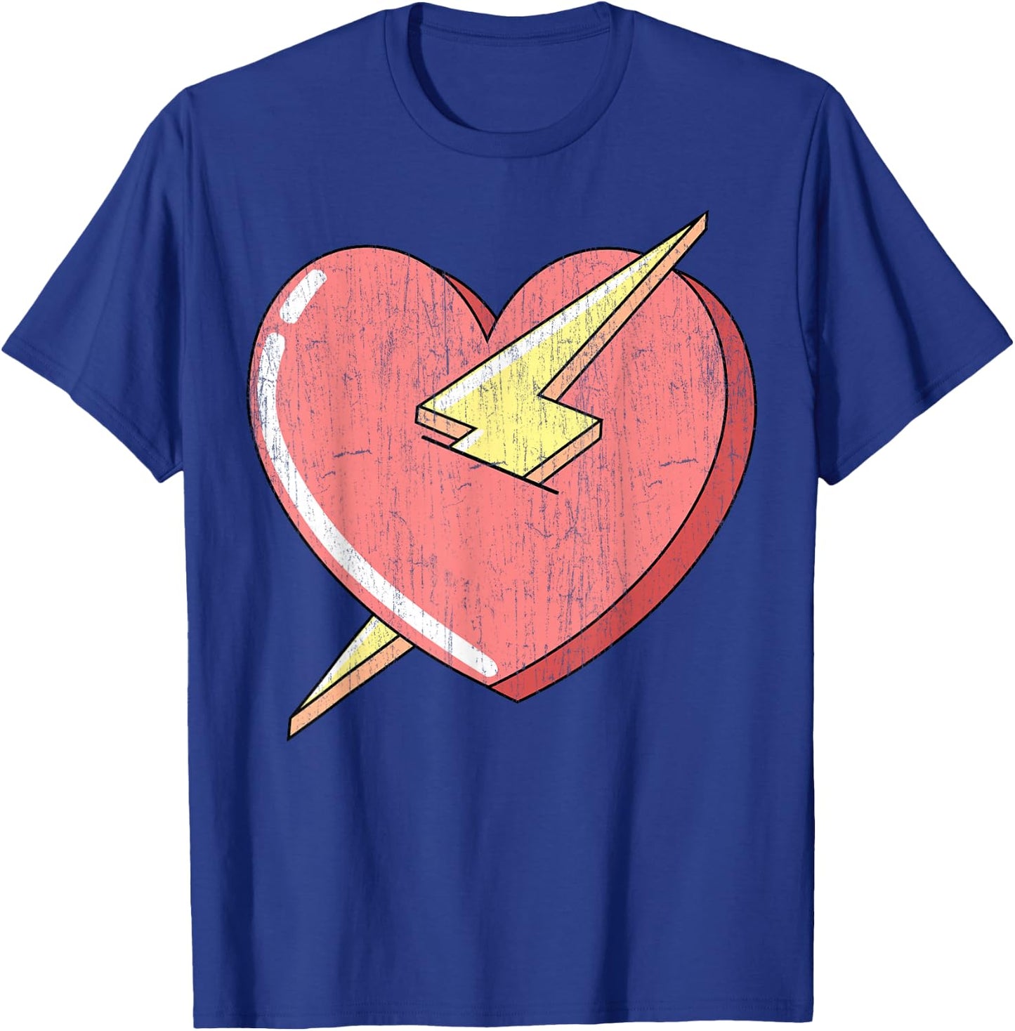 Trendy Apparel Kids Adults Classic Fit Retro Cartoon Heart With Lightning Bolt - Small - Black T-Shirt - T-Shirt | Royal