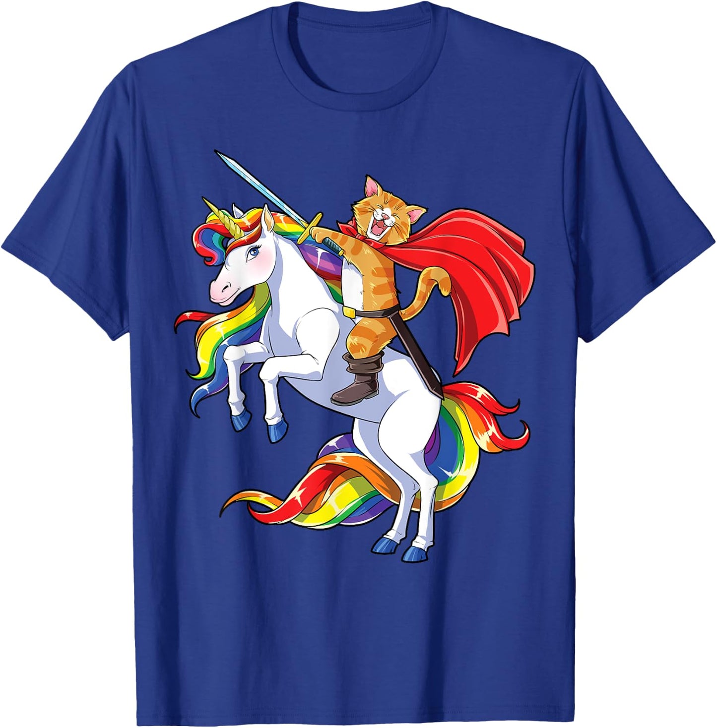Cat Riding Unicorn Funny Caticorn Kittycorn Kitty Kitten Women Kids T-Shirt - T-Shirt | Royal