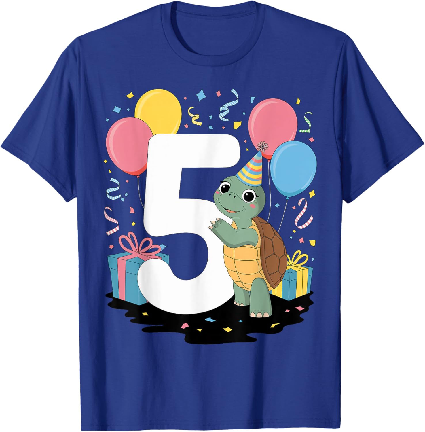 Turtle 5th birthday boy girl 5 years old fifth five Turtle T-Shirt - T-Shirt | Royal