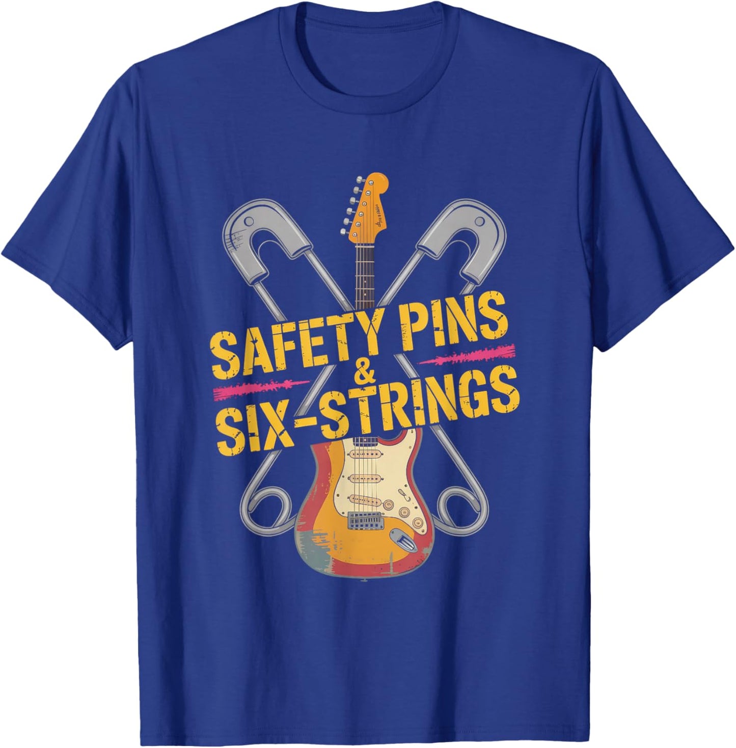 Safety Pins & Six Strings Punk Rock Music T-Shirt - T-Shirt | Royal