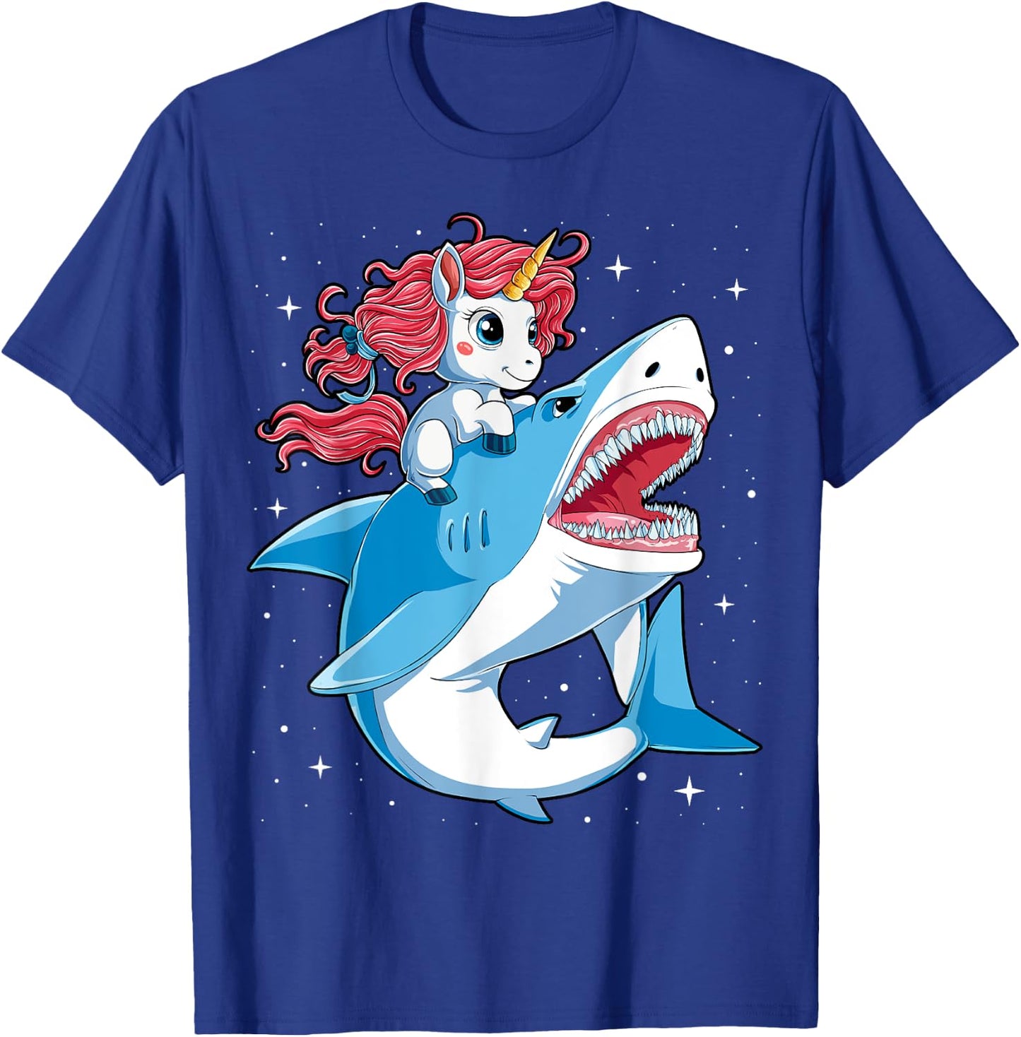 Unicorn Riding Shark T shirt Boys Kids Space Galaxy Gifts T-Shirt - T-Shirt | Royal