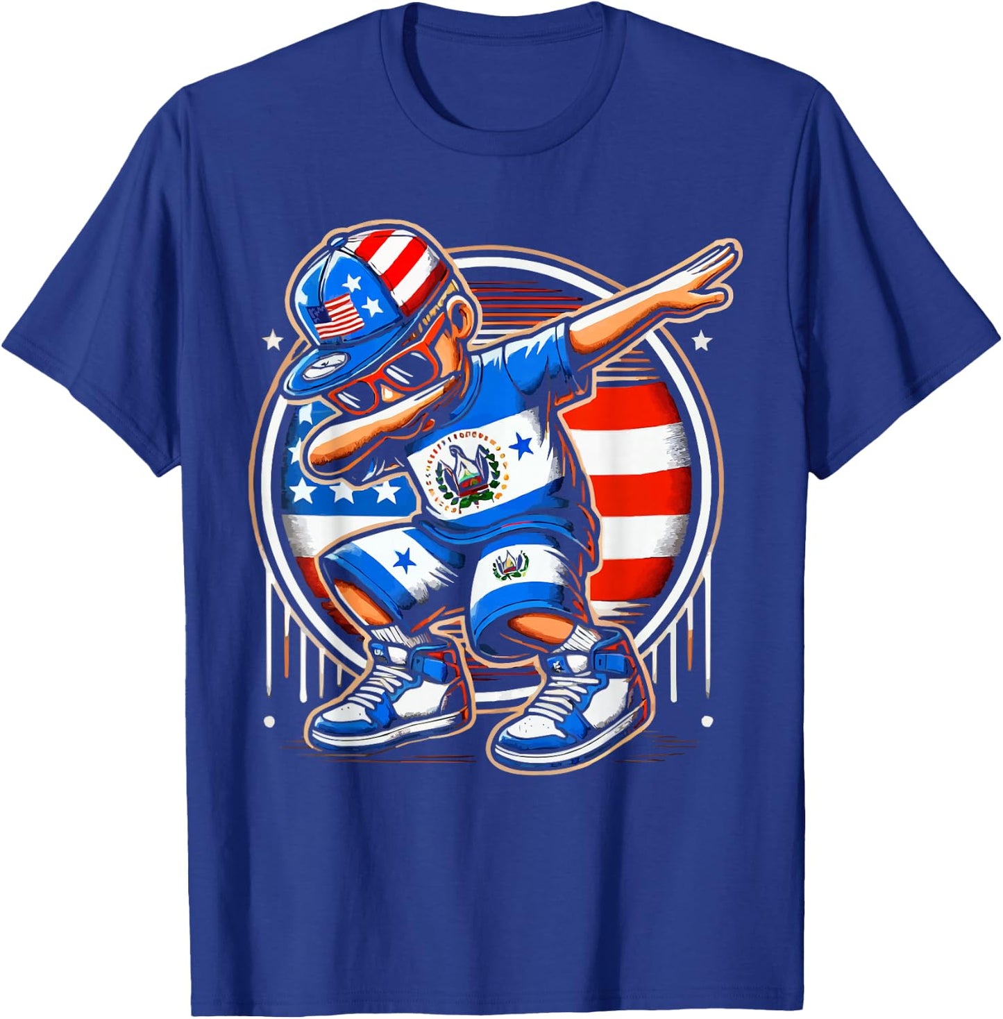 Half American Half Salvadorian USA Flag El Salvador America T-Shirt - T-Shirt | Royal