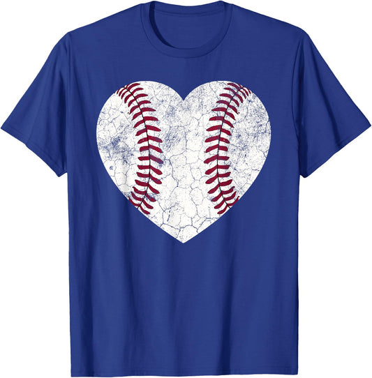 Mother's Day Gift Distressed Heart Baseball Heart Mom Mama T-Shirt - T-Shirt | Royal