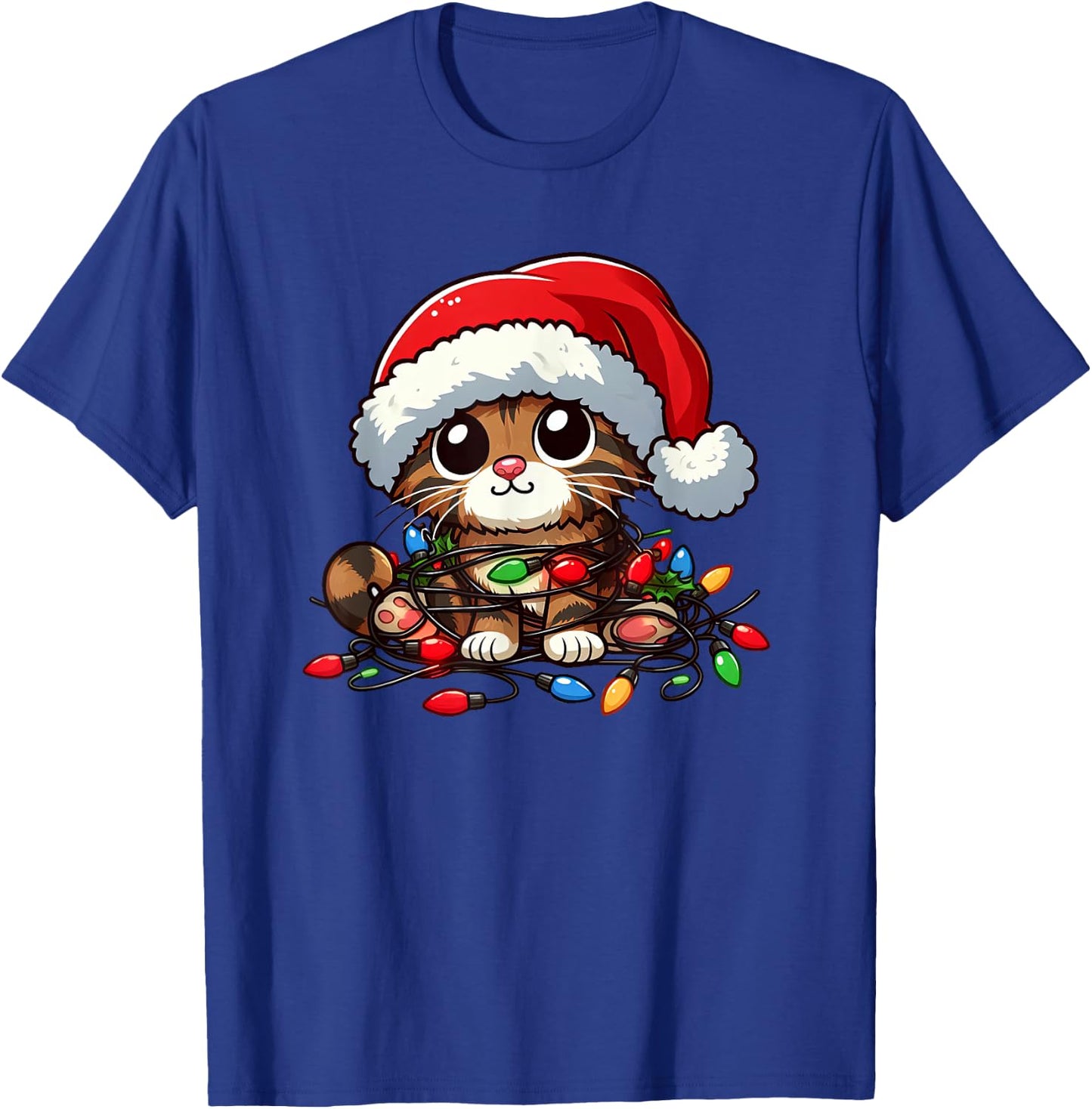 Brown Tabby Cat Christmas Lights Pet Funny Xmas T-Shirt - T-Shirt | Royal