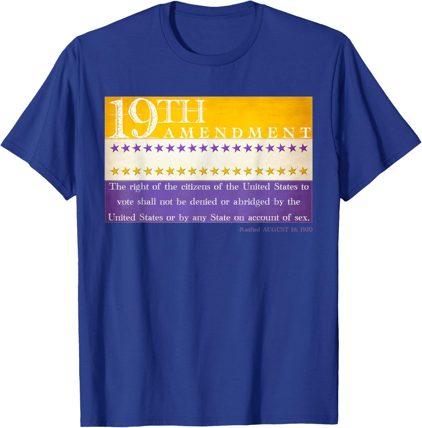 Vintage 19th Amendment Suffrage Victory Flag Centennial Text T-Shirt - T-Shirt | Royal