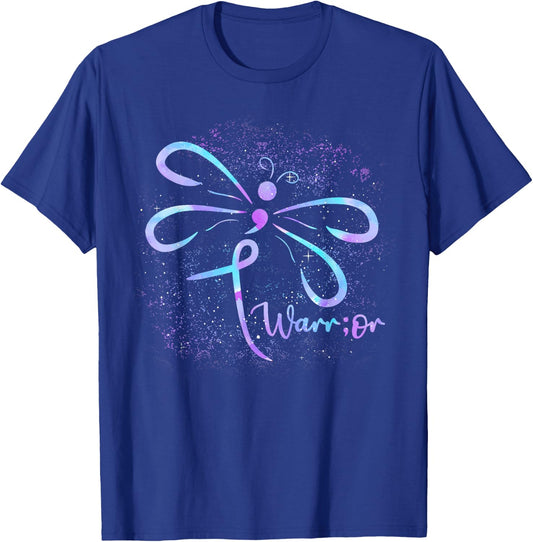Suicide Awareness Semicolon Dragonfly Mental Health T-Shirt - T-Shirt | Royal