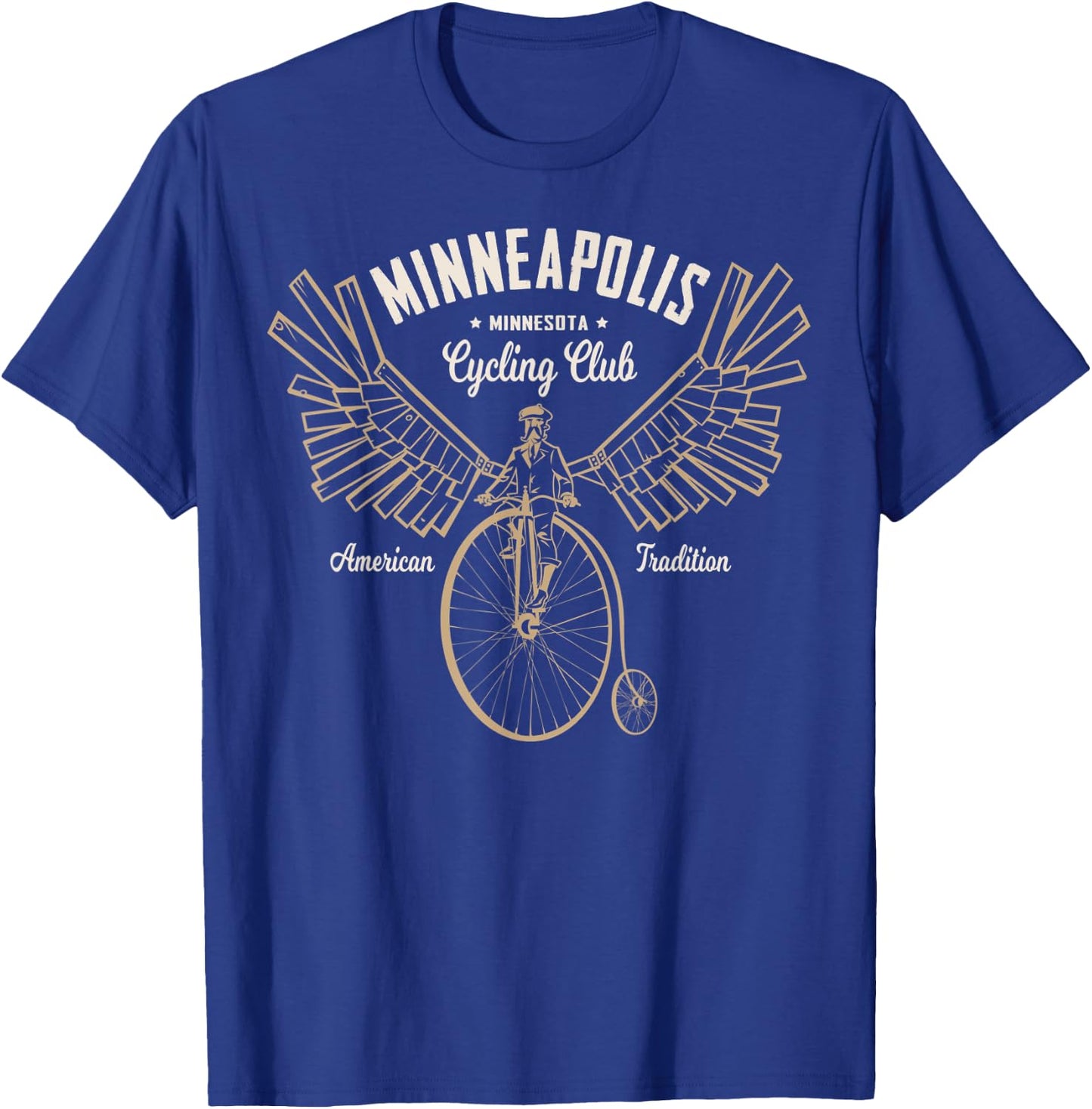 Minneapolis Cycling - Flying Steampunk Bicycle T-Shirt - T-Shirt | Royal