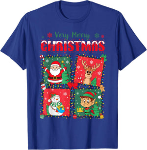 Very Merry Christmas Santa, Reindeer, Snowman, Elf Xmas Cute T-Shirt - T-Shirt | Royal