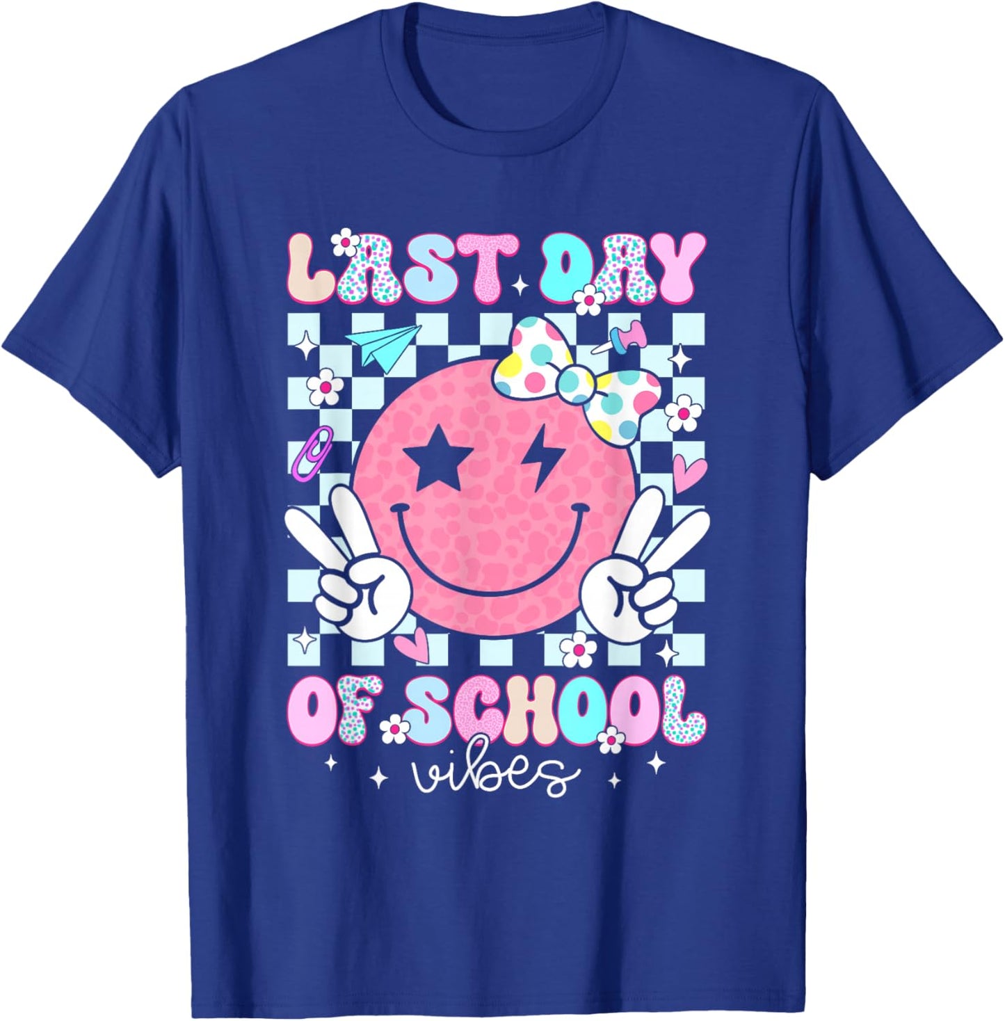 Groovy Last Day of School Vibes Smile Face Graduation Kids T-Shirt - T-Shirt | Royal