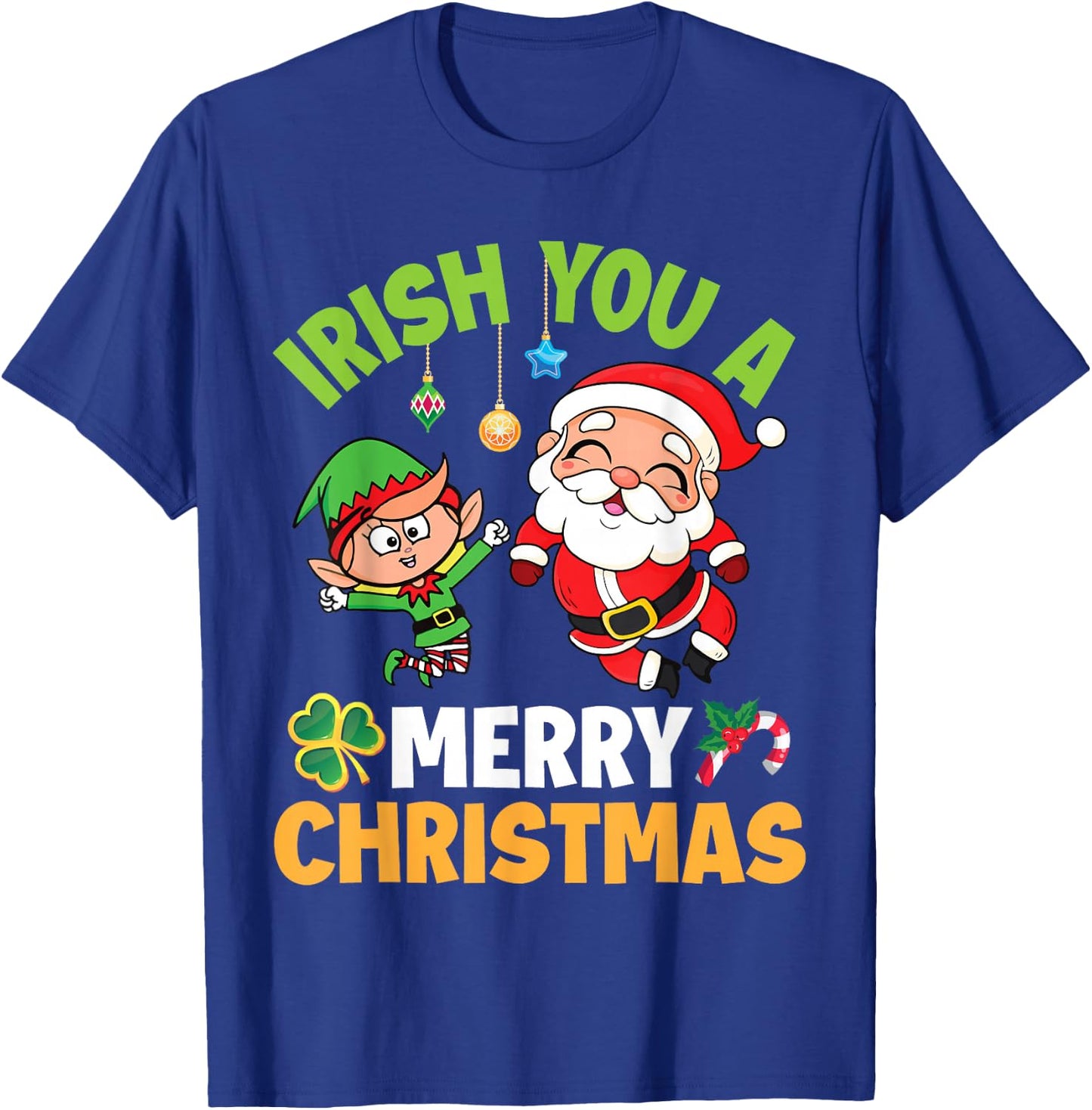 Santa Claus Elf Dancing Together Irish You A Merry Christmas T-Shirt - T-Shirt | Royal