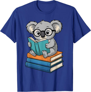 Koala Reading Book Glasses Funny Bookworm Librarian T-Shirt - T-Shirt | Royal