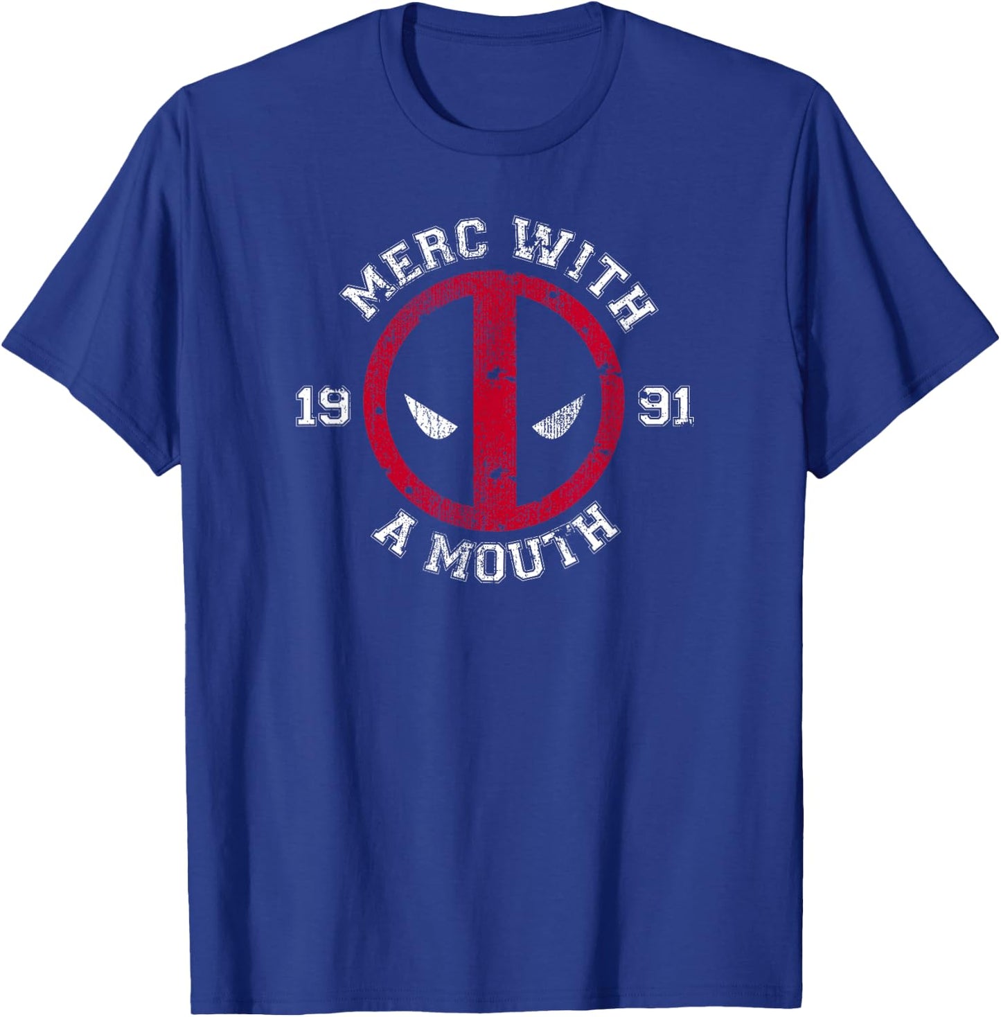 Marvel Comics Deadpool Merc With The Mouth Distressed Logo T-Shirt - T-Shirt | Royal