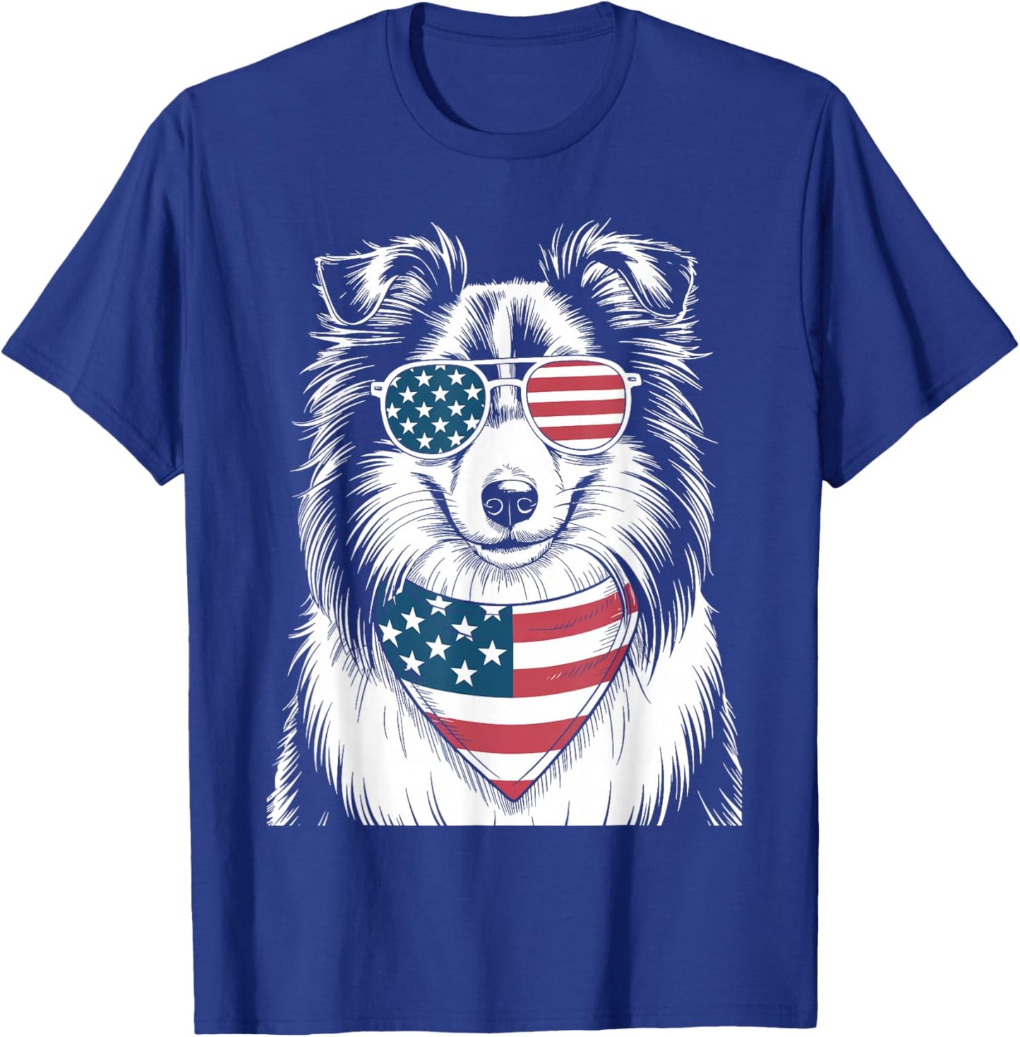 Shetland Sheepdog Dog USA Flag Patriotic 4th of July Men Women Kids T-Shirt - T-Shirt | Royal