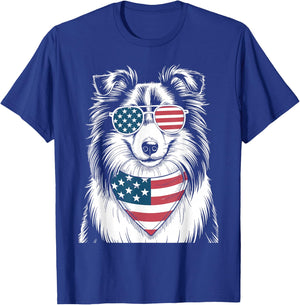 Shetland Sheepdog Dog USA Flag Patriotic 4th of July Men Women Kids T-Shirt - T-Shirt | Royal