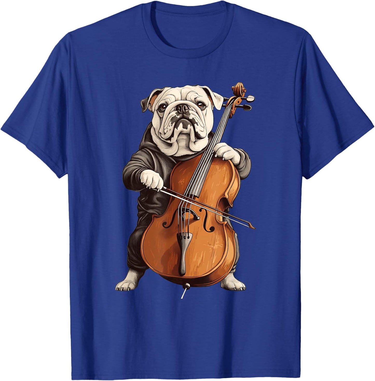 Cute English Bulldog Dog Playing Cello Musician Music Women Kids T-Shirt - T-Shirt | Royal