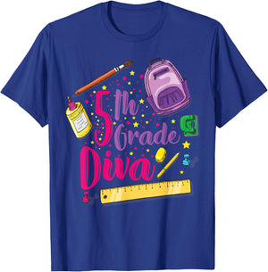 5th Grade Diva Shirt First Day of School Girl Clothes Gift T-Shirt - T-Shirt | Royal