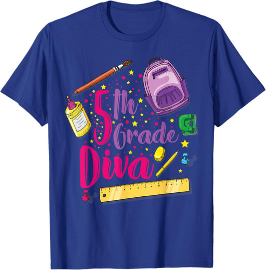 5th Grade Diva Shirt First Day of School Girl Clothes Gift T-Shirt - T-Shirt | Royal