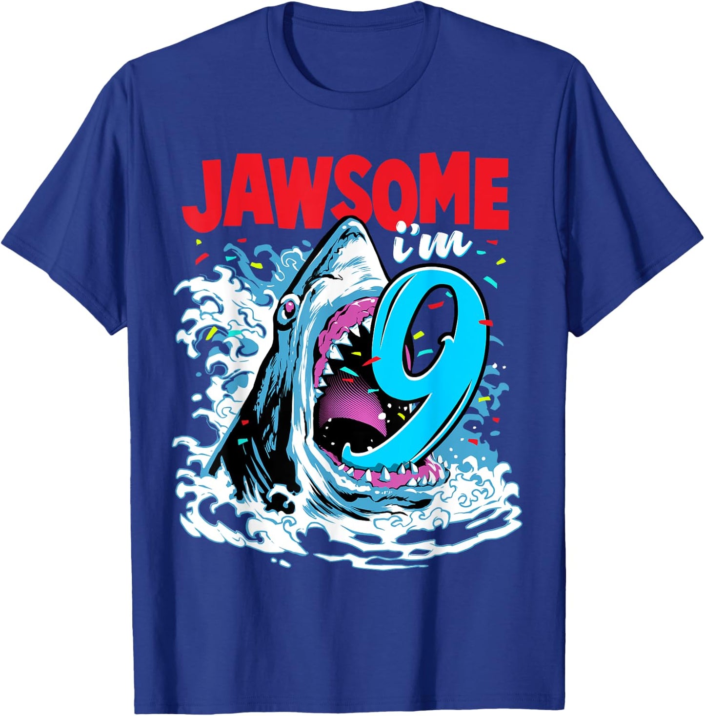 Kids 9th Birthday Shark 9 | Jawsome Nine Year Old Bday Gift T-Shirt - T-Shirt | Royal