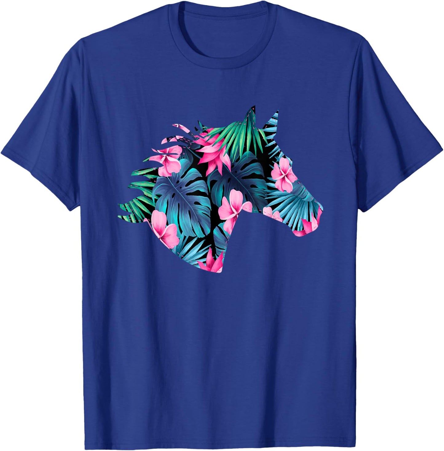 Horse Silhouette | For Horse Lover | Hawaiian Floral T-Shirt - T-Shirt | Royal