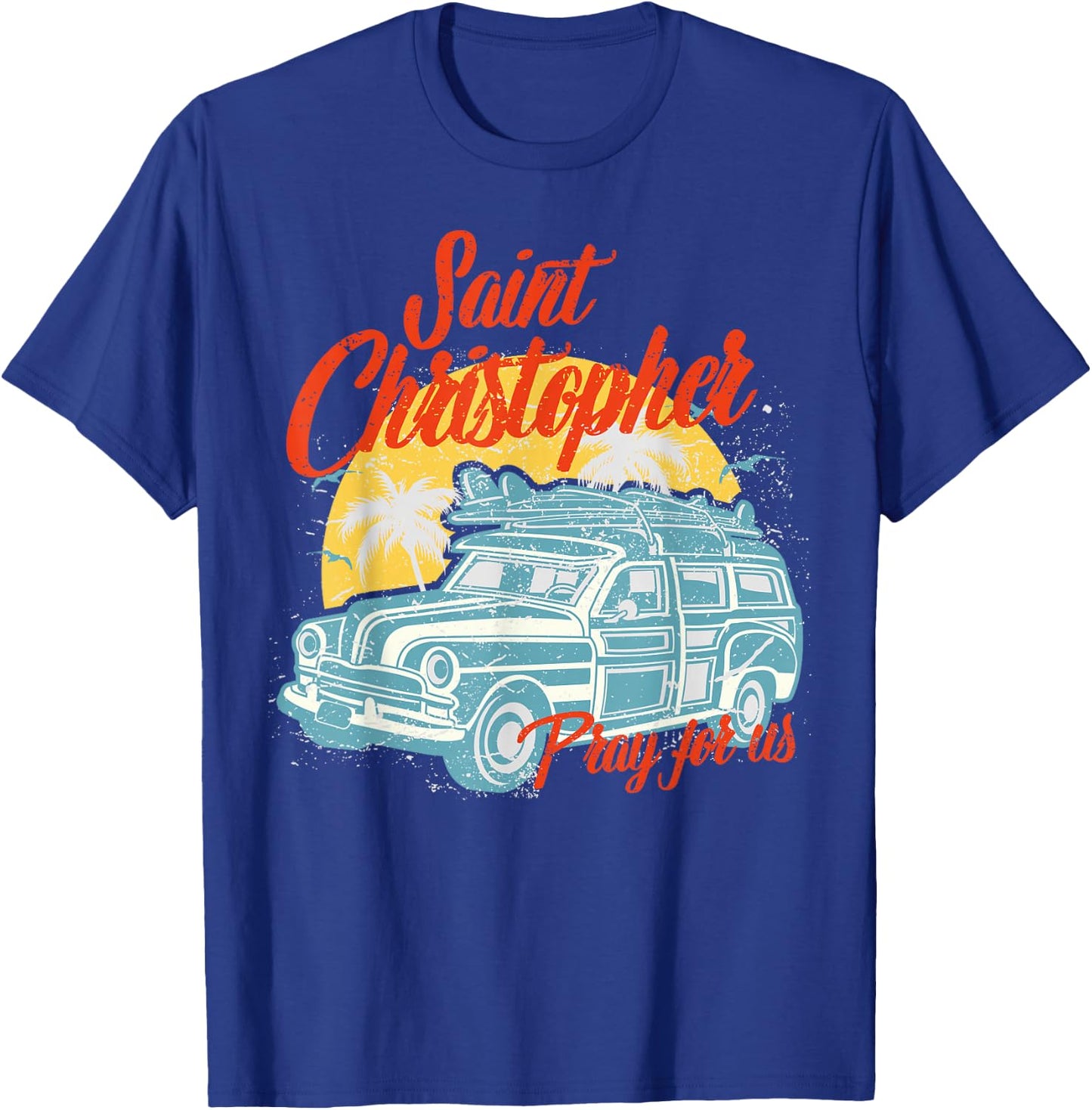 Saint Christopher Surfer Dude Surfing Men Beach Catholic T-Shirt - T-Shirt | Royal