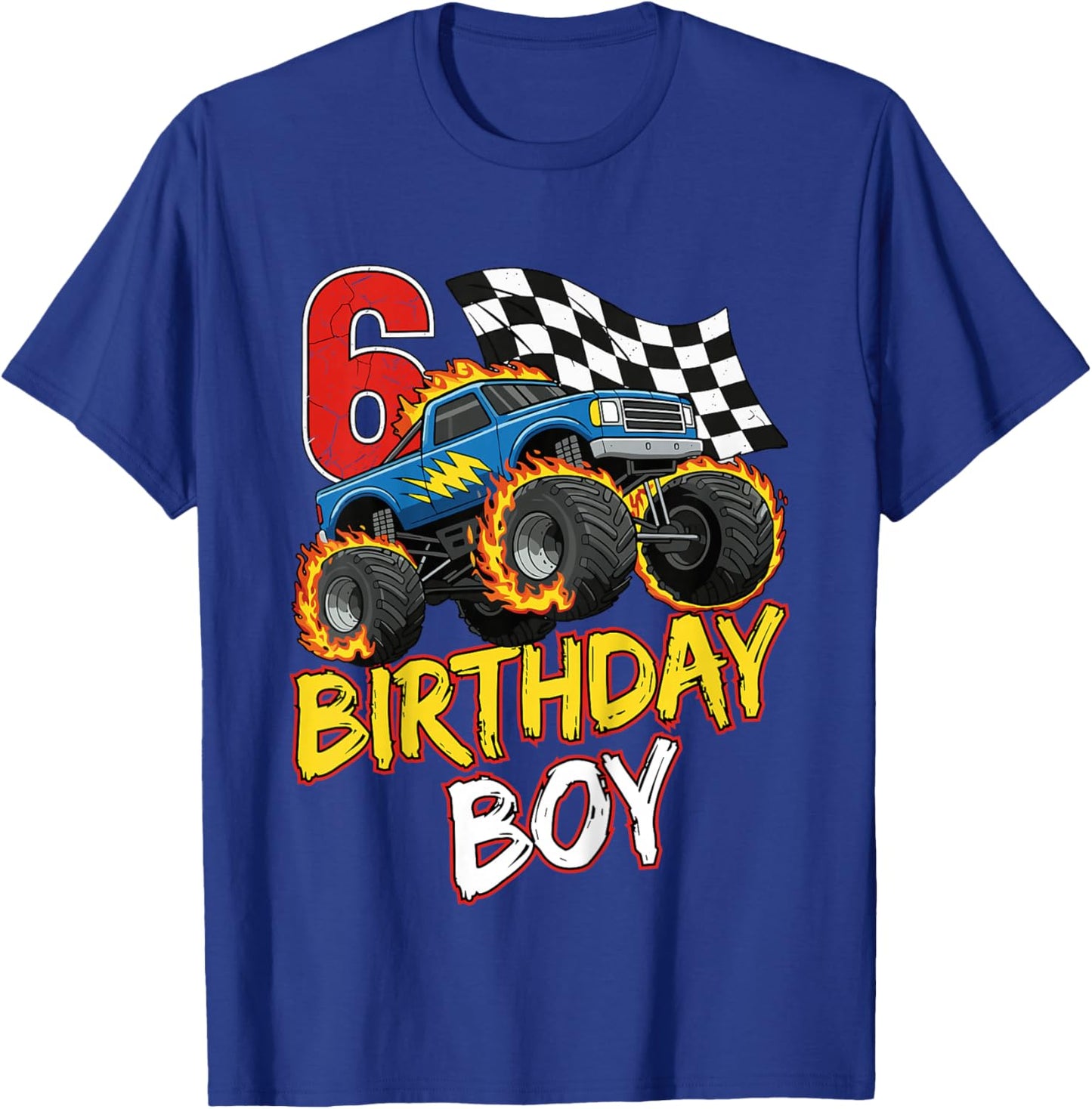 Kids Birthday Monster Truck 6 Year Old Boys 6th Party Born 2020 T-Shirt - T-Shirt | Royal