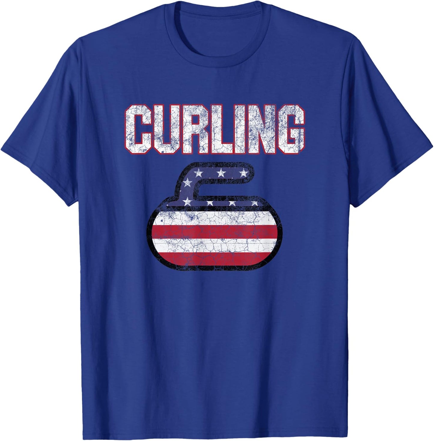 USA American Flag Curling Men Women T-Shirt - T-Shirt | Royal