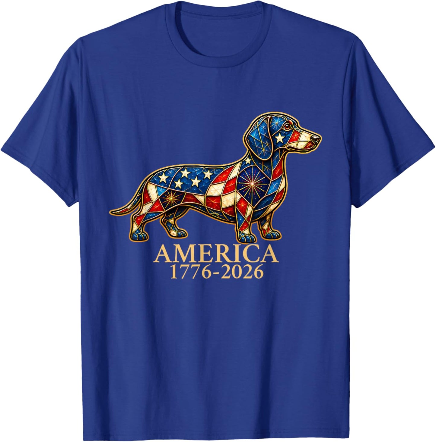 Dachshund-Mosaic America 1776-2026 Dog Patriotic July 4th T-Shirt - T-Shirt | Royal