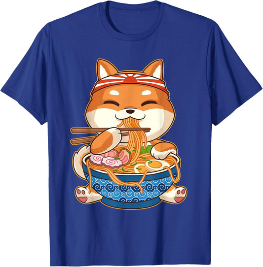 Kawaii Cute Anime Shiba Inu Dog Otaku Japanese Ramen T-Shirt - T-Shirt | Royal