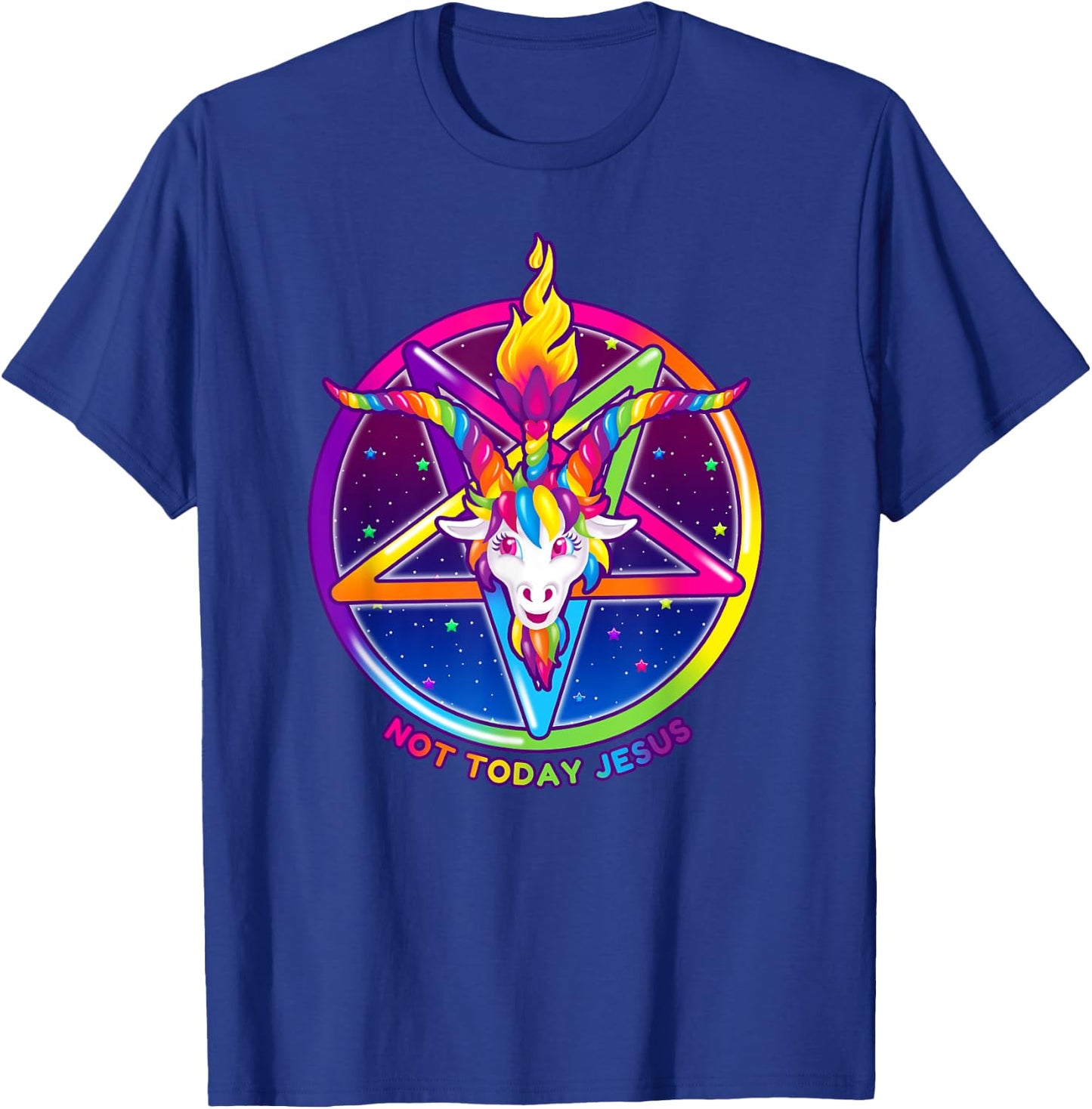 Not Today Jesus Rainbow Baphomet Pentagram Sigil Satanic T-Shirt - T-Shirt | Royal