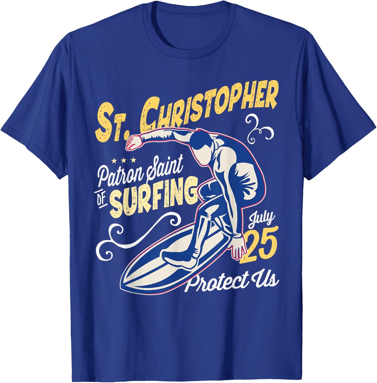 Saint Christopher Surf Patron Saint of Surfing Catholic Men T-Shirt - T-Shirt | Royal