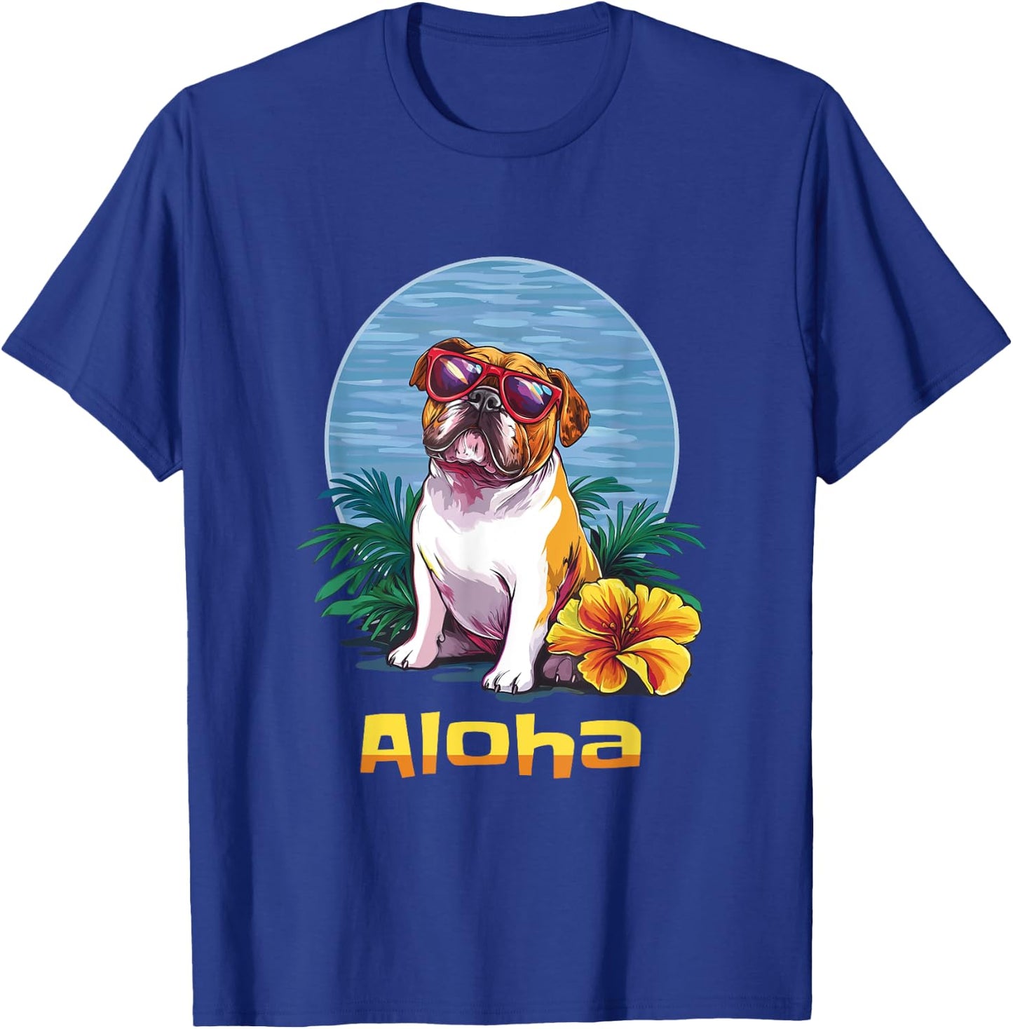 Hawaiian English Bulldog Aloha T-Shirt - T-Shirt | Royal