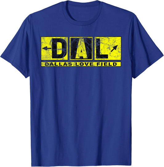 DAL Dallas Love Field Airport Taxiway Sign Pilot Vintage T-Shirt - T-Shirt | Royal
