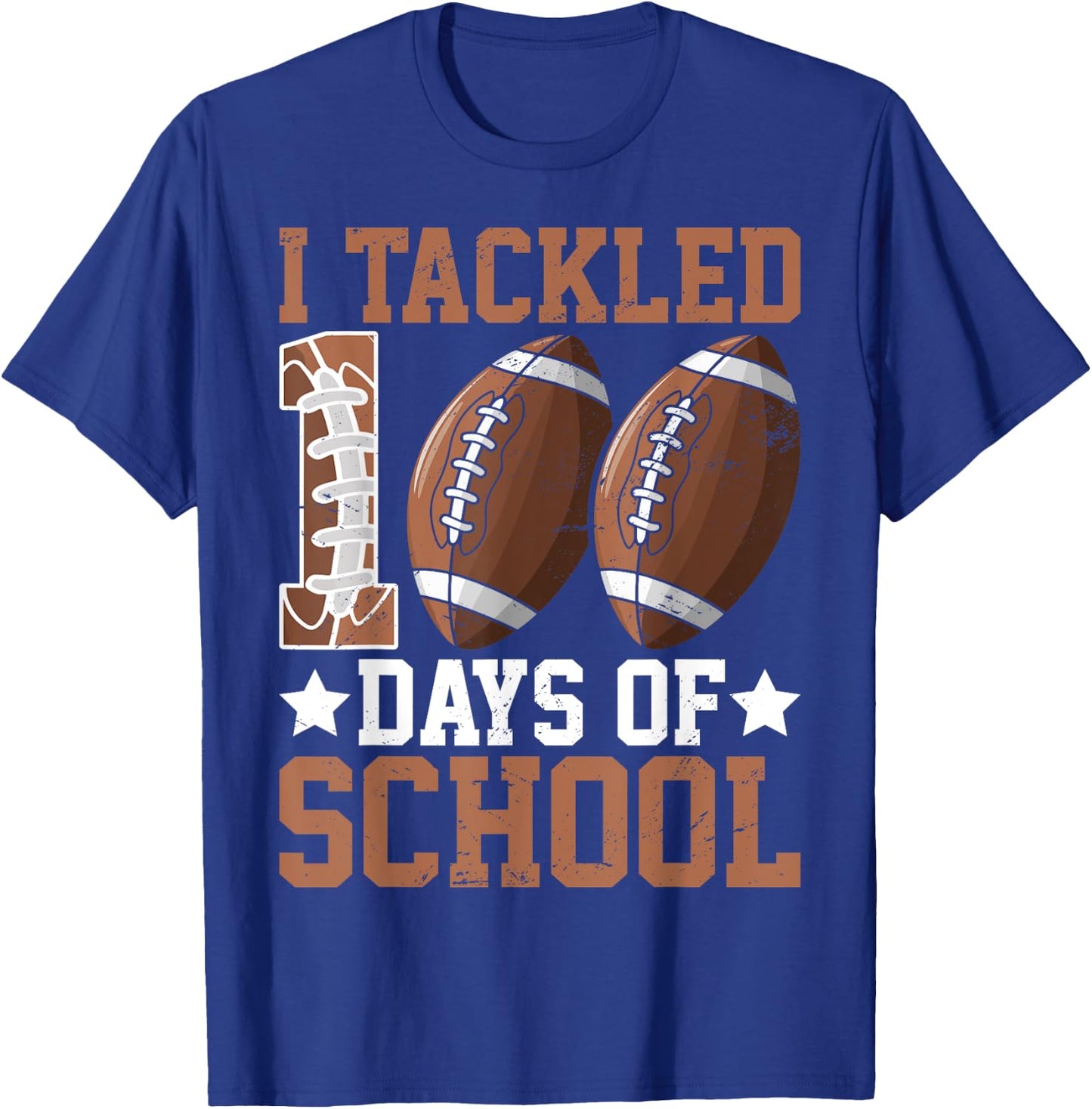 I Tackled 100 Days Football 100th Day Of School Boys Student T-Shirt - T-Shirt | Royal