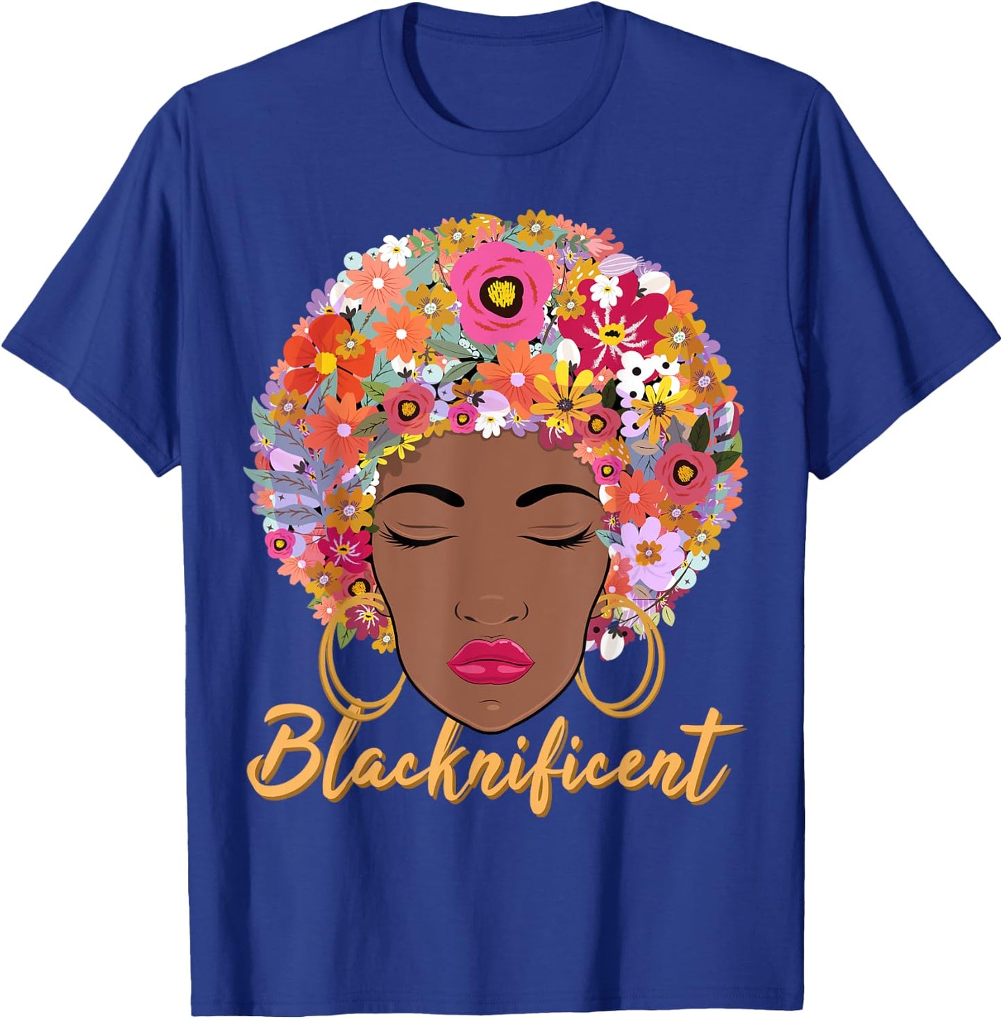 Blacknificient Floral Afro Hair African American Gift Women T-Shirt - T-Shirt | Royal