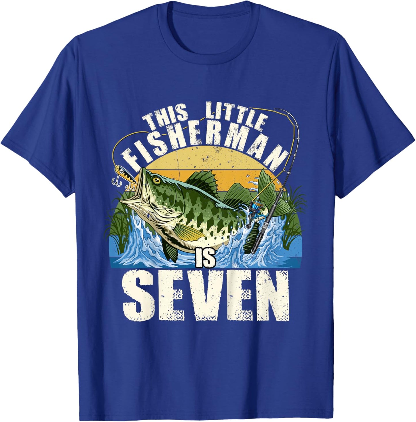 7 Years Old Fishing Birthday Party Theme Fisherman Boy T-Shirt - T-Shirt | Royal