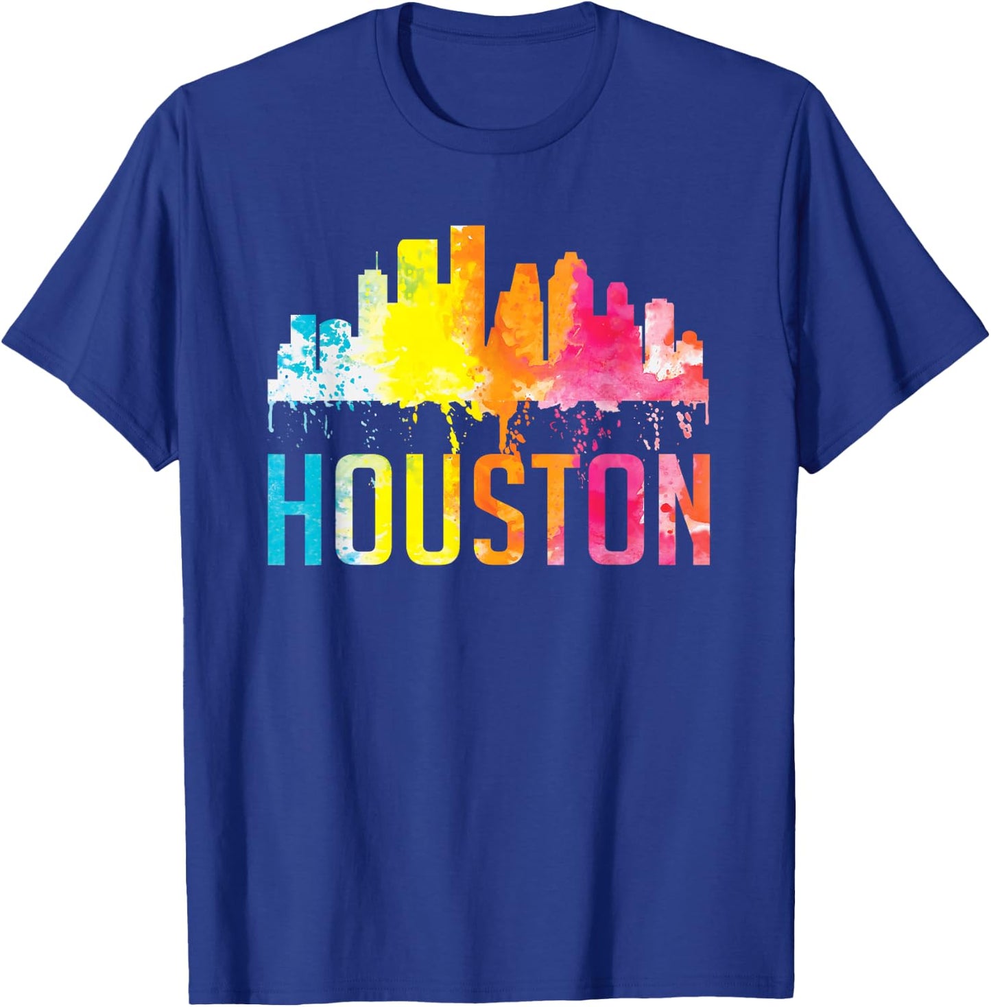 Houston Texas Watercolor Skyline Home State Souvenir Gift T-Shirt - T-Shirt | Royal