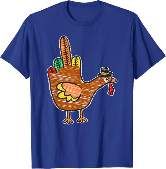 Flipping the Bird Thanksgiving Turkey Funny Drawing T-Shirt - T-Shirt | Royal