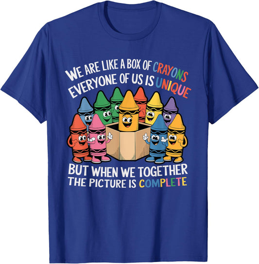 Funny Teacher We Are Like a Box of Crayons T-Shirt - T-Shirt | Royal