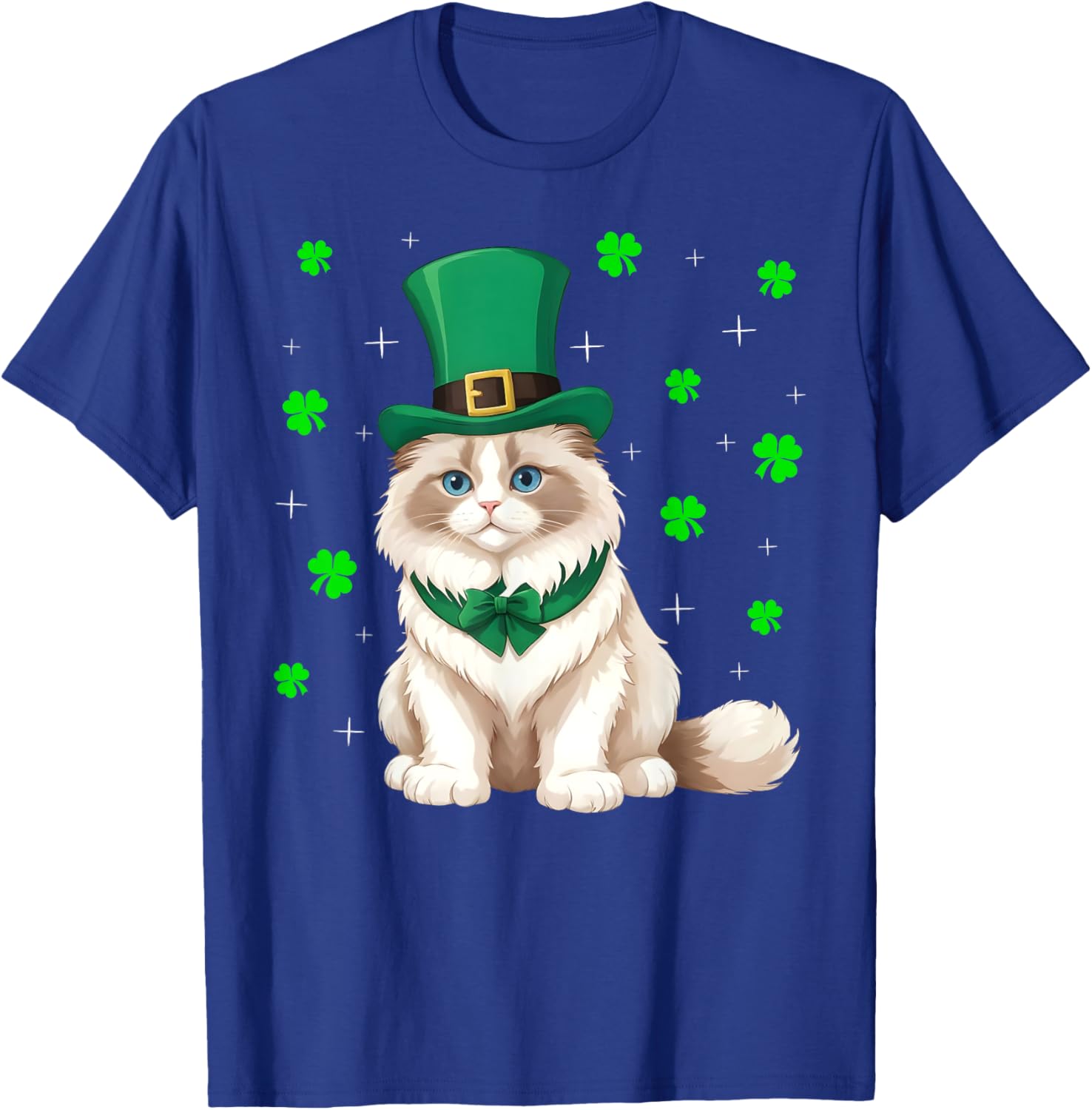 Irish Shamrock Leprechaun Hat Ragdoll Cat St Patrick's Day Men Women Kids T-Shirt - T-Shirt | Royal